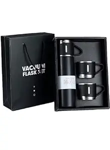 Steel Vacuum Flask Set with 3 Steel Cups Combo - 500ml